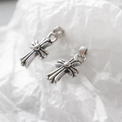 Vintage Cross Flower 925 Sterling Silver Dangling Earrings - Image 2