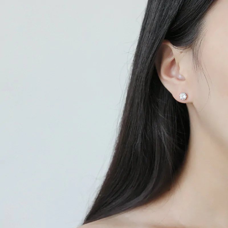 Round CZ 925 Sterling Silver Stud Earrings - Image 4