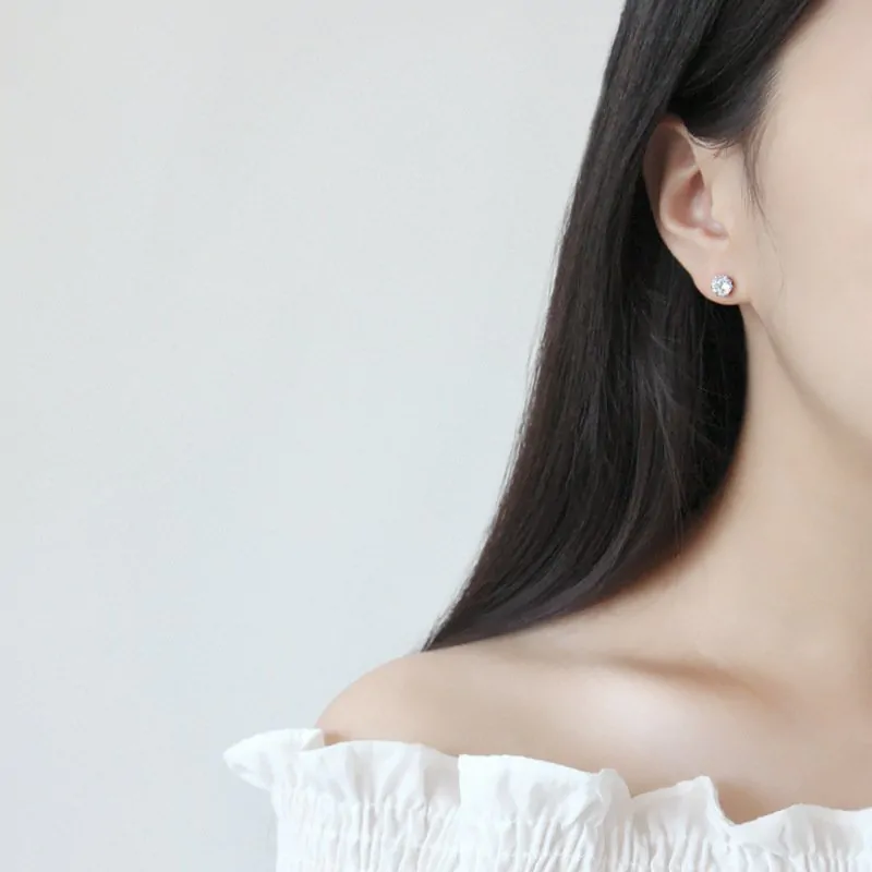 Round CZ 925 Sterling Silver Stud Earrings - Image 5