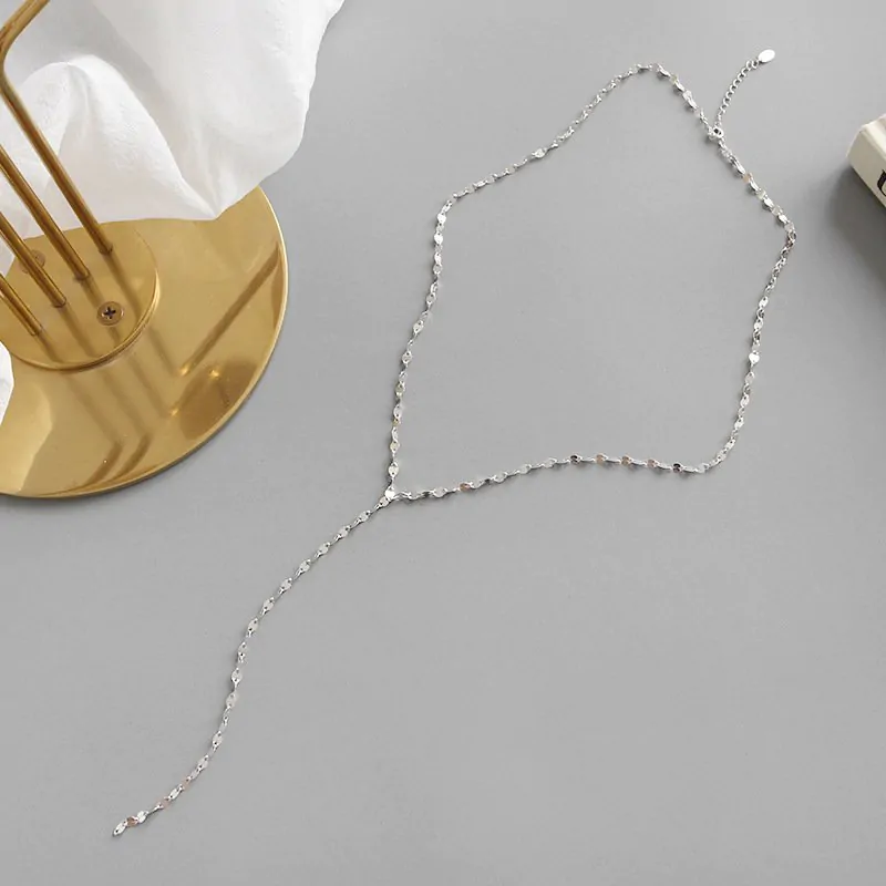 Hollow Chain Y Shape 925 Sterling Silver Necklace - Image 4