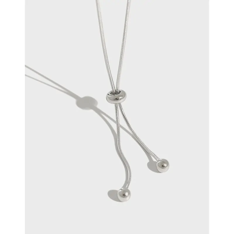 Snake Chain Beads Adjustable 925 Sterling Silver Necklace