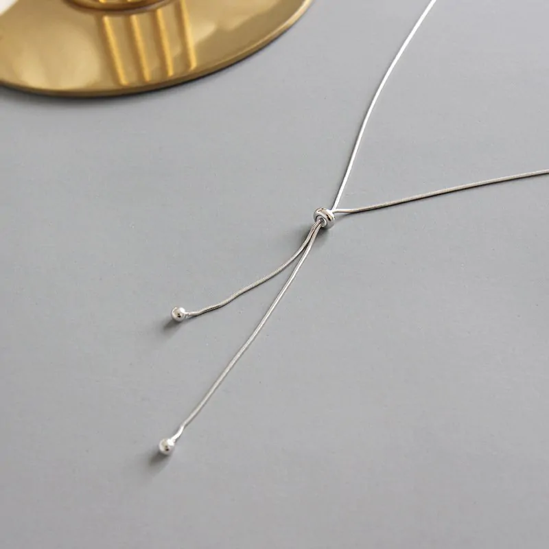 Snake Chain Beads Adjustable 925 Sterling Silver Necklace - Image 4