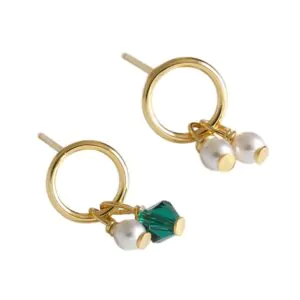 Asymmetric Shell Pearls Green CZ 925 Sterling Silver Stud Earrings