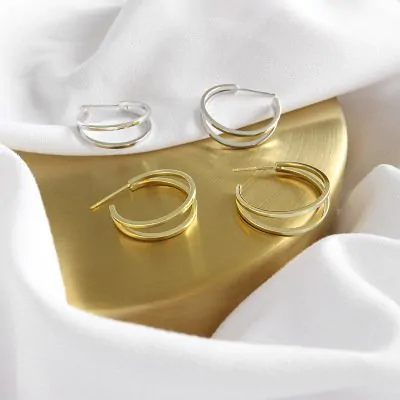 Minimalist Hollow Double Layer 925 Sterling Silver Hoop Earrings - Image 4