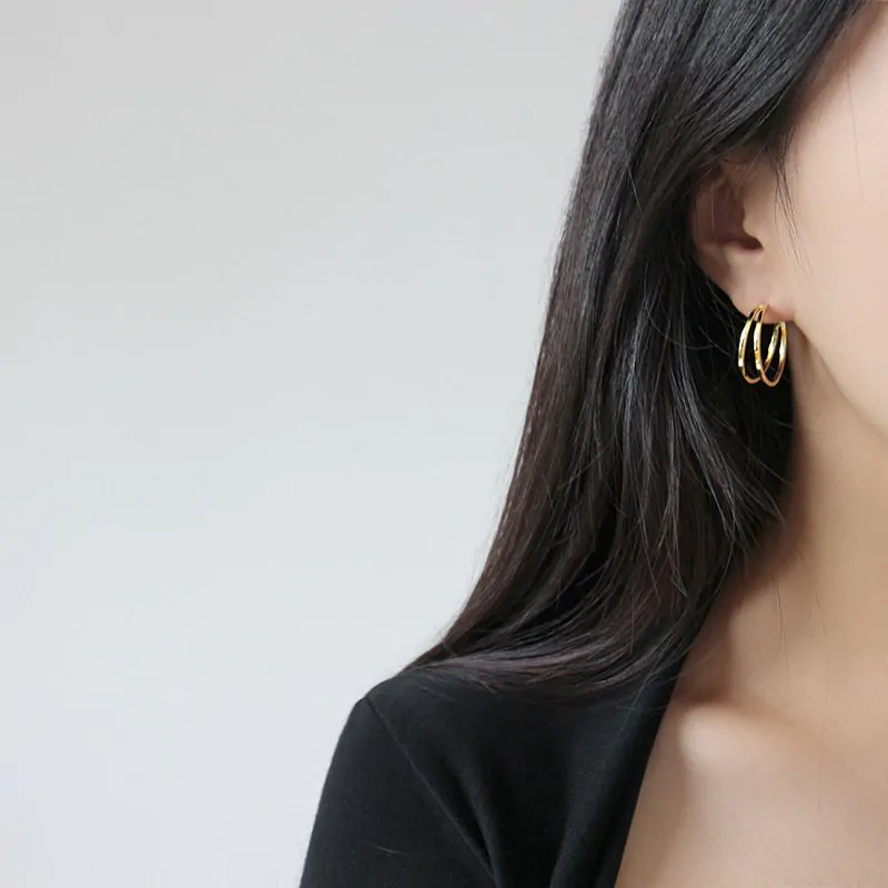 Minimalist Hollow Double Layer 925 Sterling Silver Hoop Earrings - Image 3