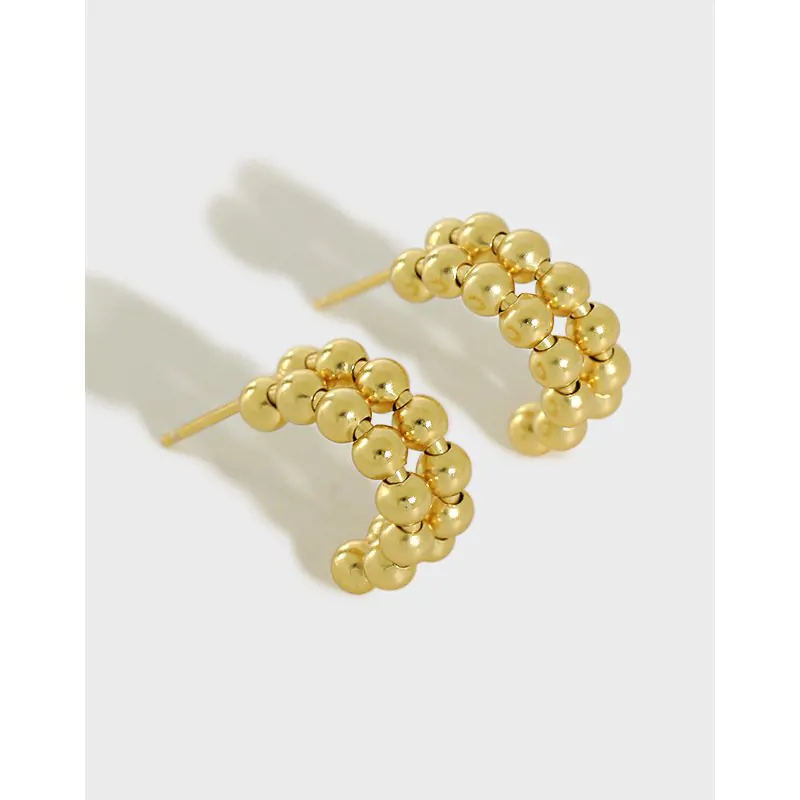 Bubbles Beads C Shape 925 Sterling Silver Hoop Earrings - Image 5