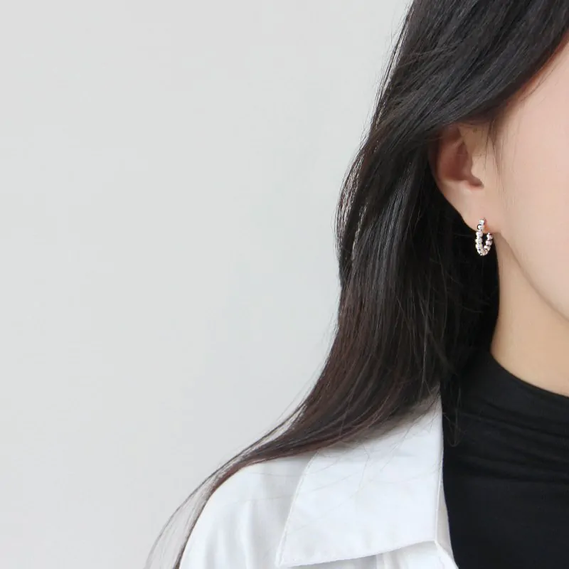 Beads 925 Sterling Silver Hoop Earrings - Image 2