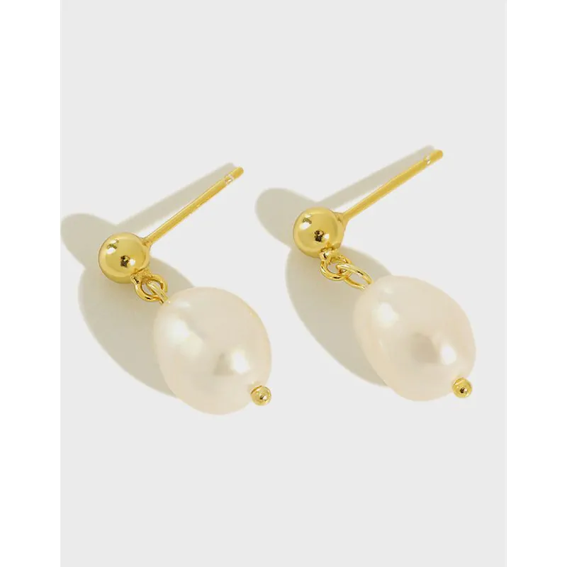 Elegant Oval Natural Pearls 925 Sterling Silver Dangling Earrings - Image 5