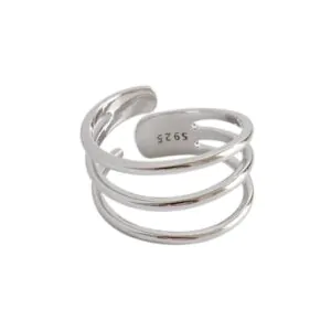 Triple Layers Hollow Wide 925 Sterling Silver Adjustable Ring