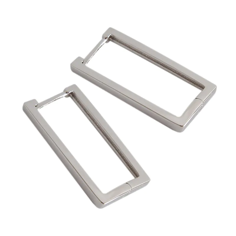 Geometric Hollow Rectangle 925 Sterling Silver Hoop Earrings