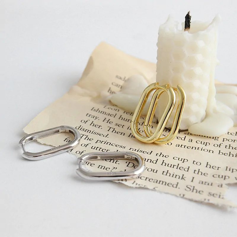 Geometric U Shape 925 Sterling Silver Hoop Earrings - Image 4