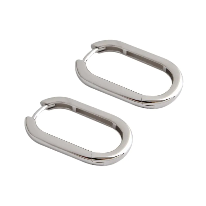 Geometric U Shape 925 Sterling Silver Hoop Earrings