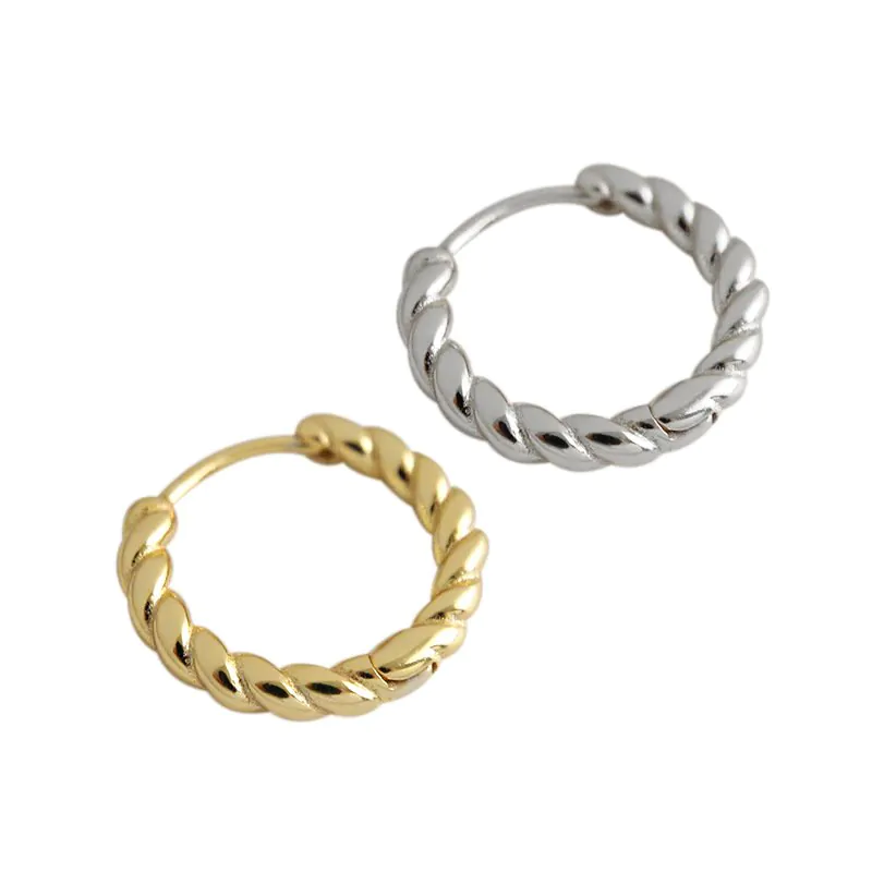 Minimalist Twisted Circle 925 Sterling Silver Huggie Hoop Earrings