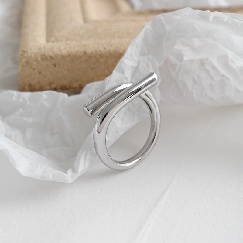 Minimalist Lines Cross Simple 925 Sterling Silver Adjustable Ring - Image 3