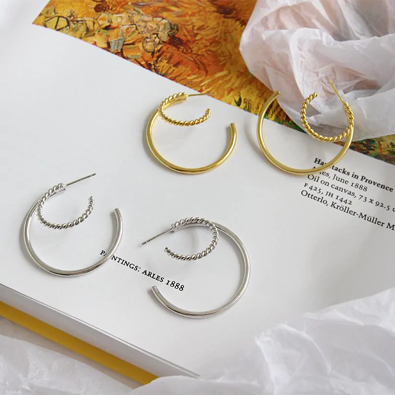 Double Layers Twisted 925 Sterling Silver Hoop Earrings - Image 4