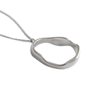 Irregular Geometric Wave Circle 925 Sterling Silver Necklace