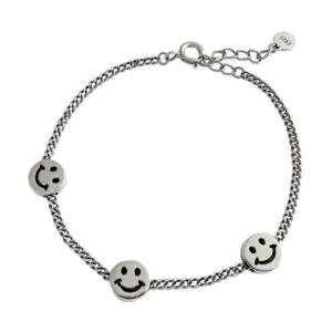 Three Smile Face Vintage 925 Sterling Silver Bracelet