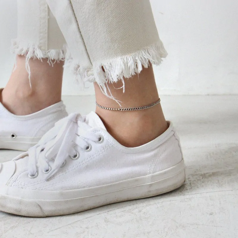 Vintage Beads Curb Chain 925 Sterling Silver Anklet - Image 3