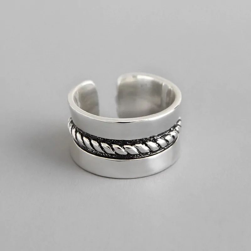 Vintage Twisted Wide Men 925 Sterling Silver Adjustable Ring - Image 5