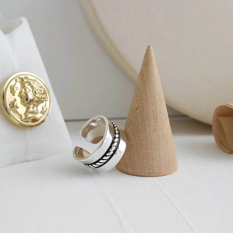 Vintage Twisted Wide Men 925 Sterling Silver Adjustable Ring - Image 2