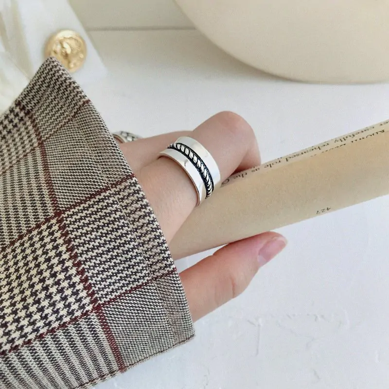 Vintage Twisted Wide Men 925 Sterling Silver Adjustable Ring - Image 3