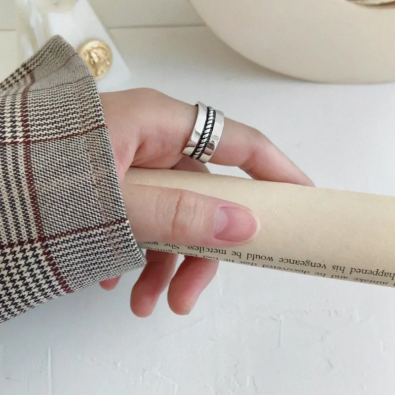 Vintage Twisted Wide Men 925 Sterling Silver Adjustable Ring - Image 4