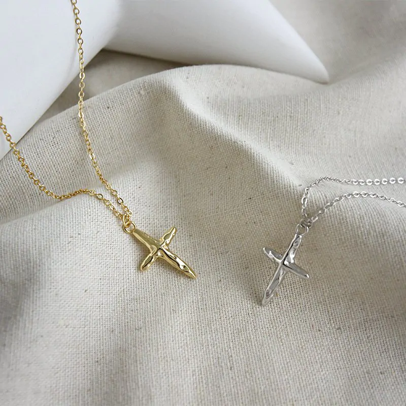 Irregular Cross 925 Sterling Silver Necklace - Image 4