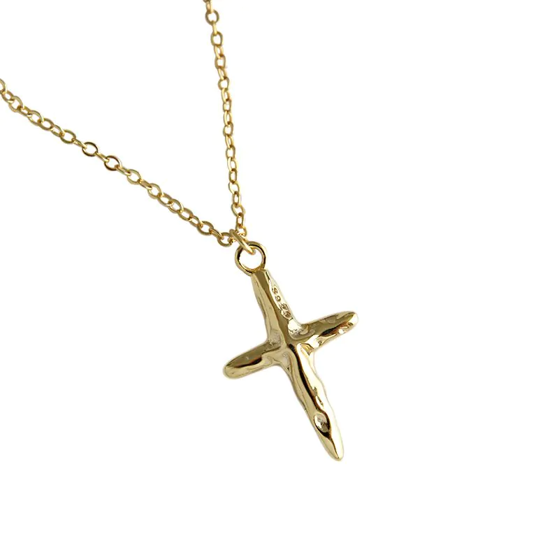 Irregular Cross 925 Sterling Silver Necklace