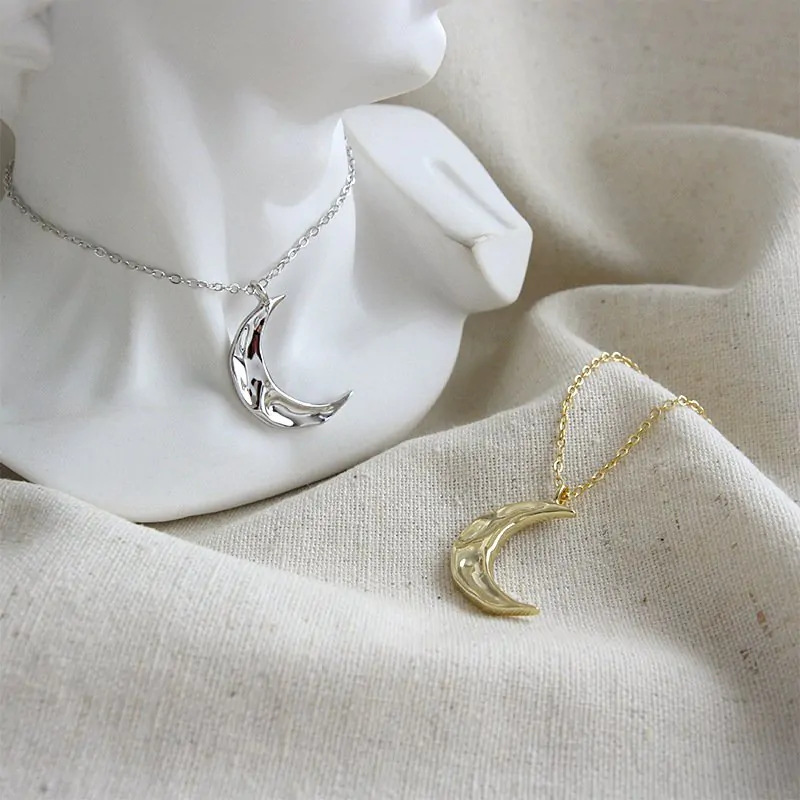 Minimalist Irregular Crescent Moon 925 Sterling Silver Necklace - Image 4