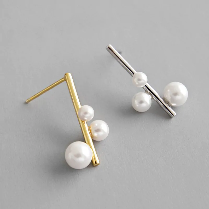 Shell Pearls Chandelie 925 Sterling Silver Stud Earrings - Image 5