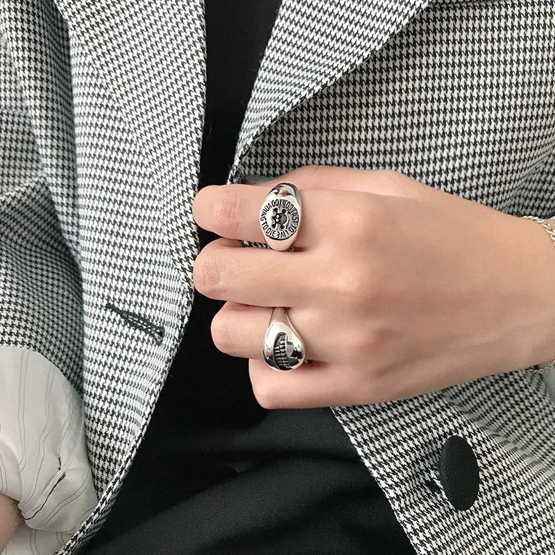 Vintage Skull Head Too fast to live too young to die Letters 925 Sterling Silver Adjustable Ring - Image 3