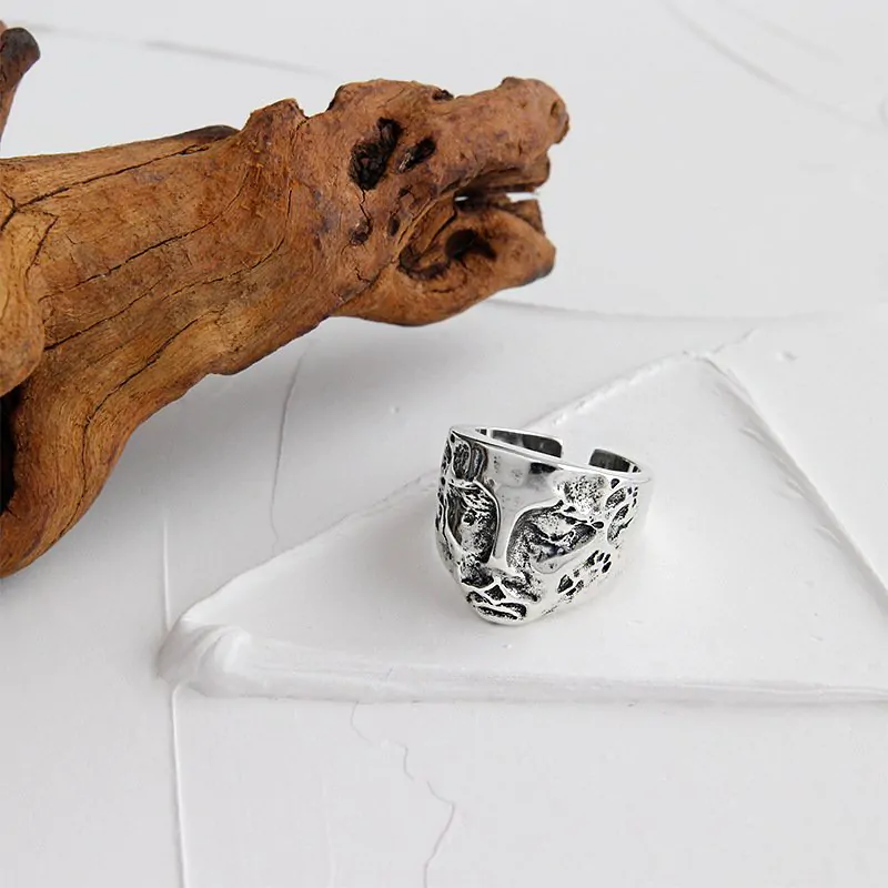 Vintage Abstract Portrait 925 Sterling Silver Adjustable Ring - Image 4