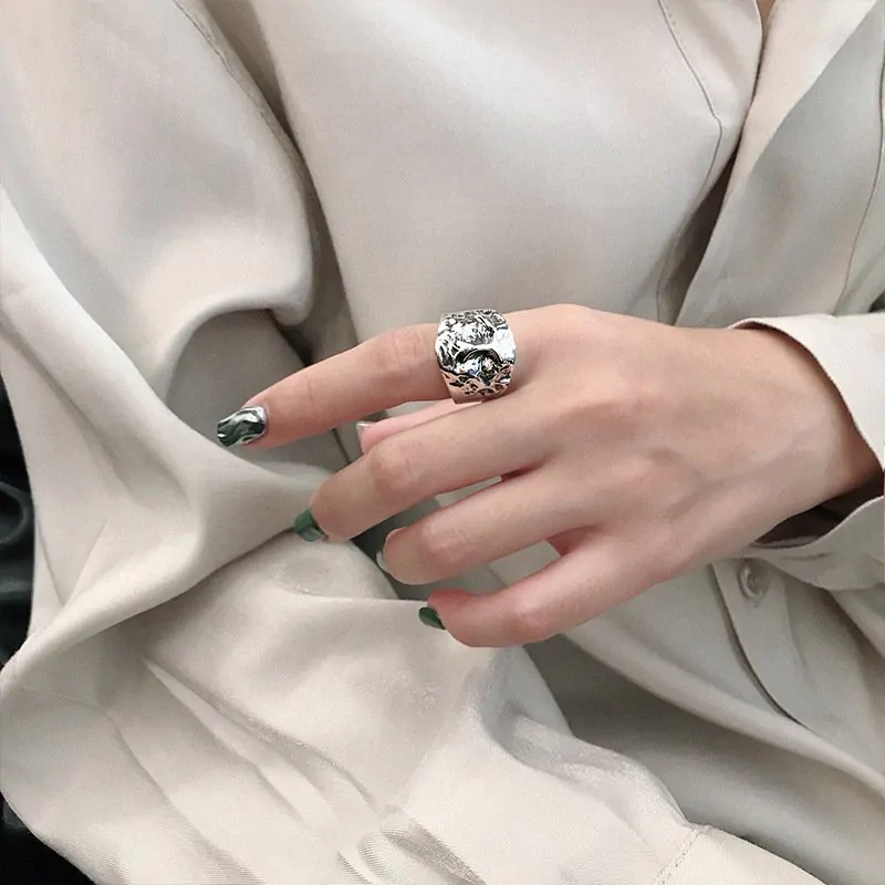 Vintage Abstract Portrait 925 Sterling Silver Adjustable Ring - Image 3