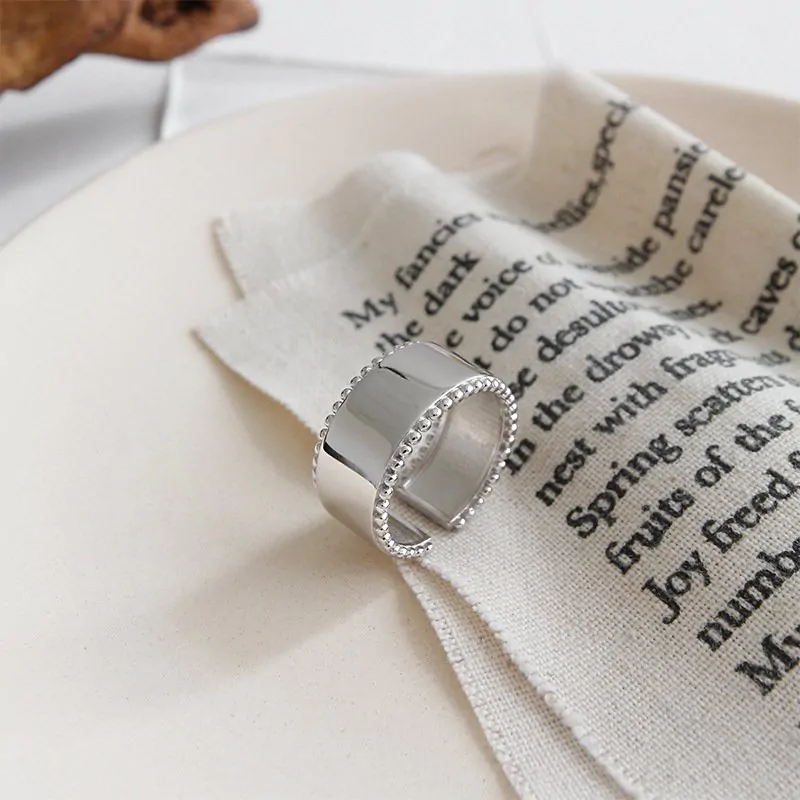 Elegant Beads Edge Wide 925 Sterling Silver Adjustable Ring - Image 4