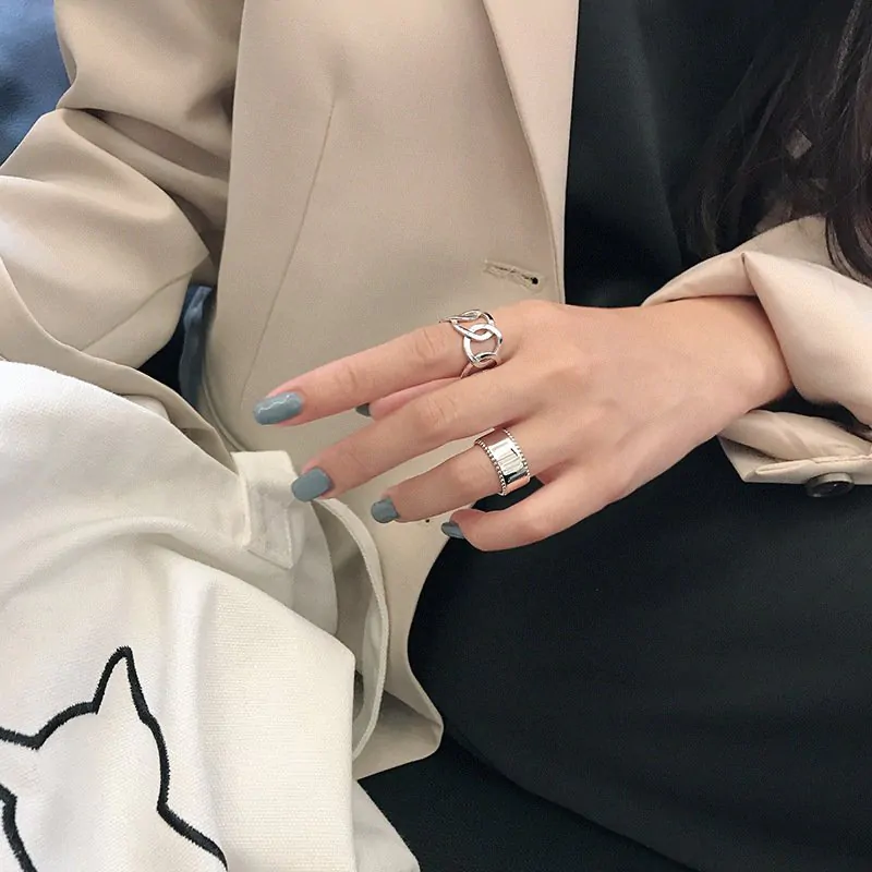 Elegant Beads Edge Wide 925 Sterling Silver Adjustable Ring - Image 3