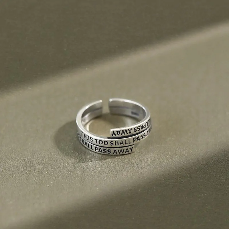 Vintage Multi Layers Letters 925 Sterling Silver Adjustable Ring - Image 4