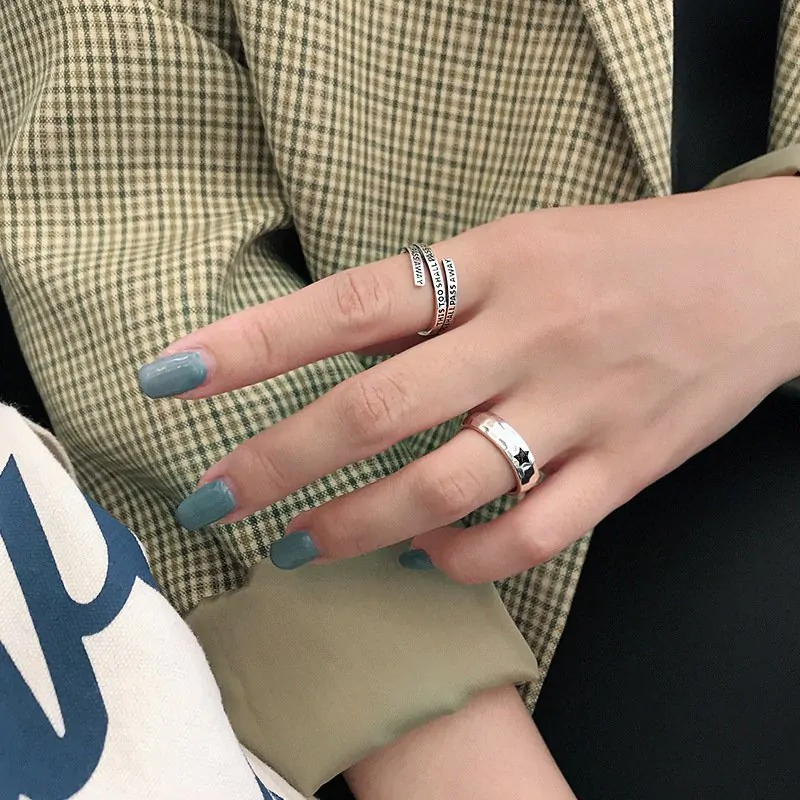 Vintage Multi Layers Letters 925 Sterling Silver Adjustable Ring - Image 3