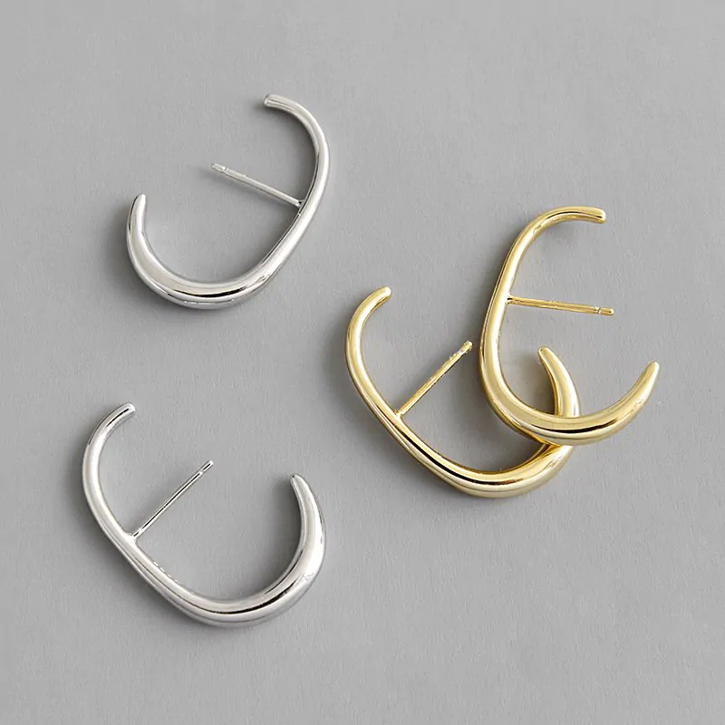 Letter C Shape 925 Sterling Silver Stud Earrings - Image 5