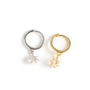 Hollow CZ Star 925 Sterling Silver Hoop Earrings