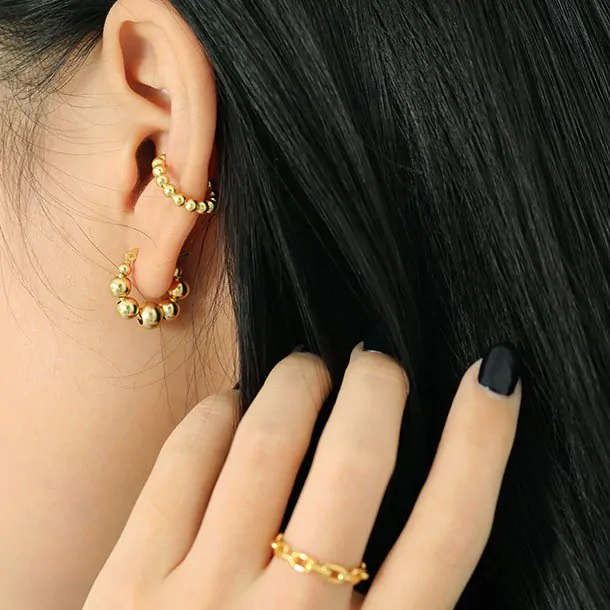 Bubbles Beads 925 Sterling Silver Hoop Earrings - Image 2