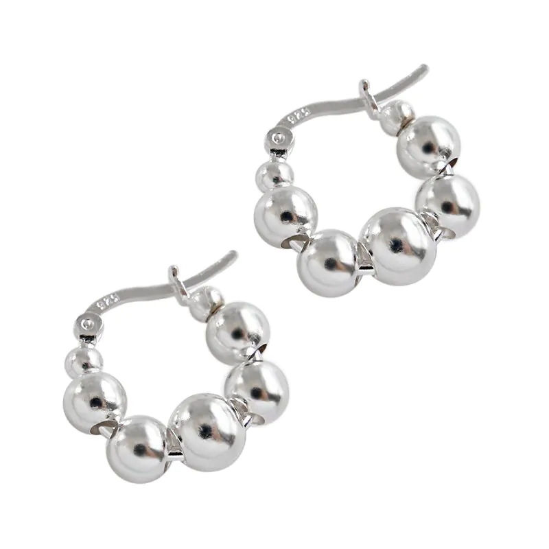 Bubbles Beads 925 Sterling Silver Hoop Earrings