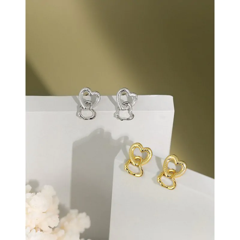 Girl Hollow Heart in Heart 925 Sterling Silver Dangling Earrings - Image 2
