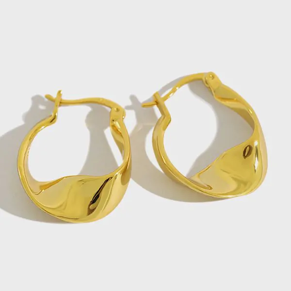 Irregular Twisted Circle 925 Sterling Silver Hoop Earrings - Image 4