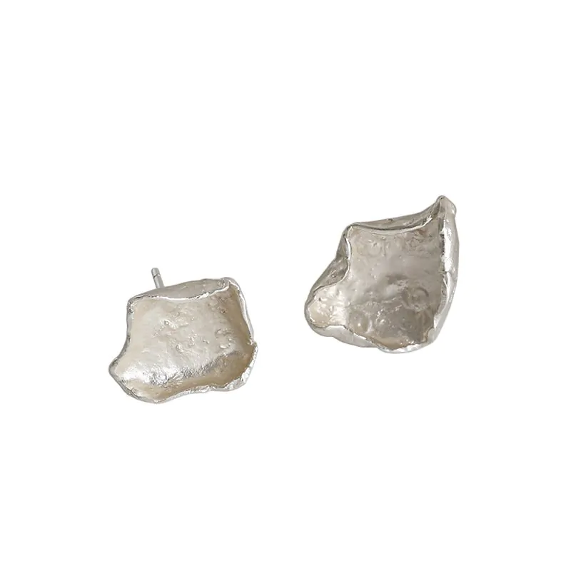 Irregular Asymmetric Leaves 925 Sterling Silver Stud Earrings