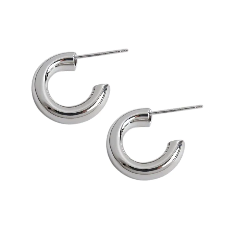 C Shape Circle 925 Sterling Silver Hoop Earrings