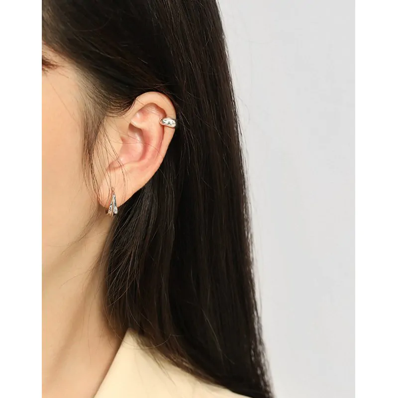 C Shape Circle irregular 925 Sterling Silver Hoop Earrings - Image 2