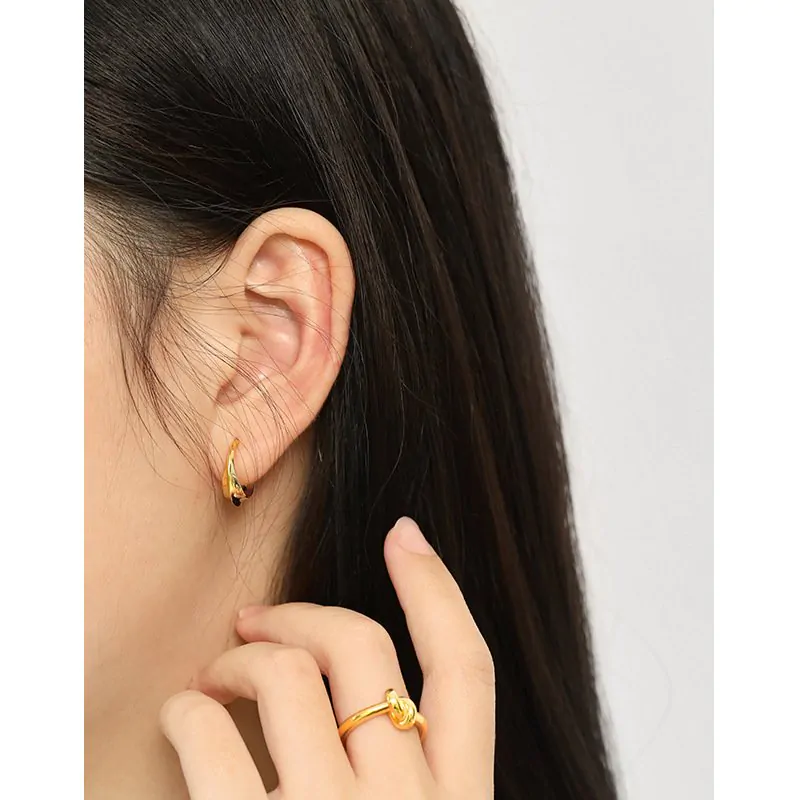 C Shape Circle irregular 925 Sterling Silver Hoop Earrings - Image 3