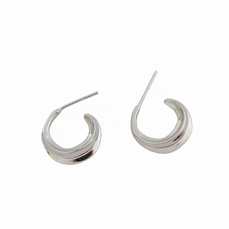 C Shape Circle irregular 925 Sterling Silver Hoop Earrings - Image 4