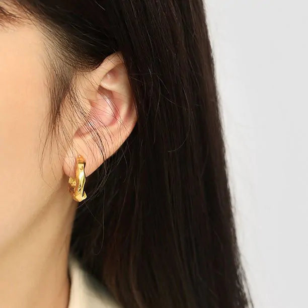 Irregular C Shape 925 Sterling Silver Hoop Earrings - Image 3