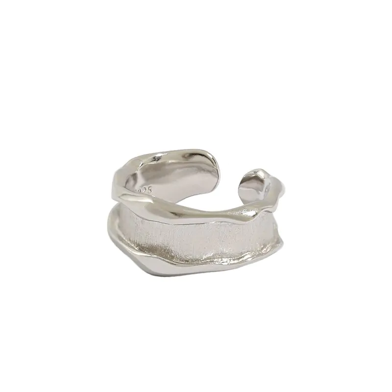 Wide Wave 925 Sterling Silver Adjustable Ring